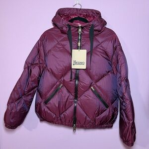 Herno Women's Quilted Hooded Puffer Jacket in Dark Purple